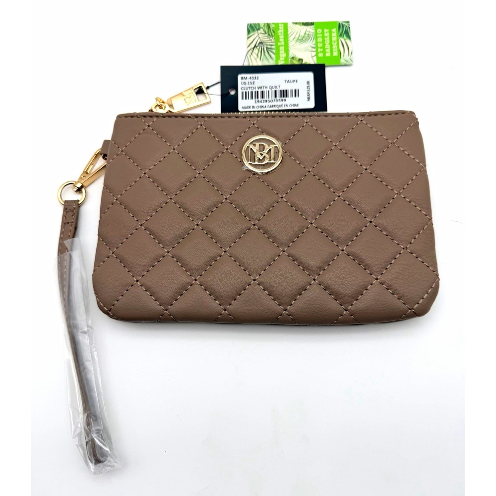 Badgley Mischka Women Taupe Quilted Wallet Wristlet Pockets BM-4032